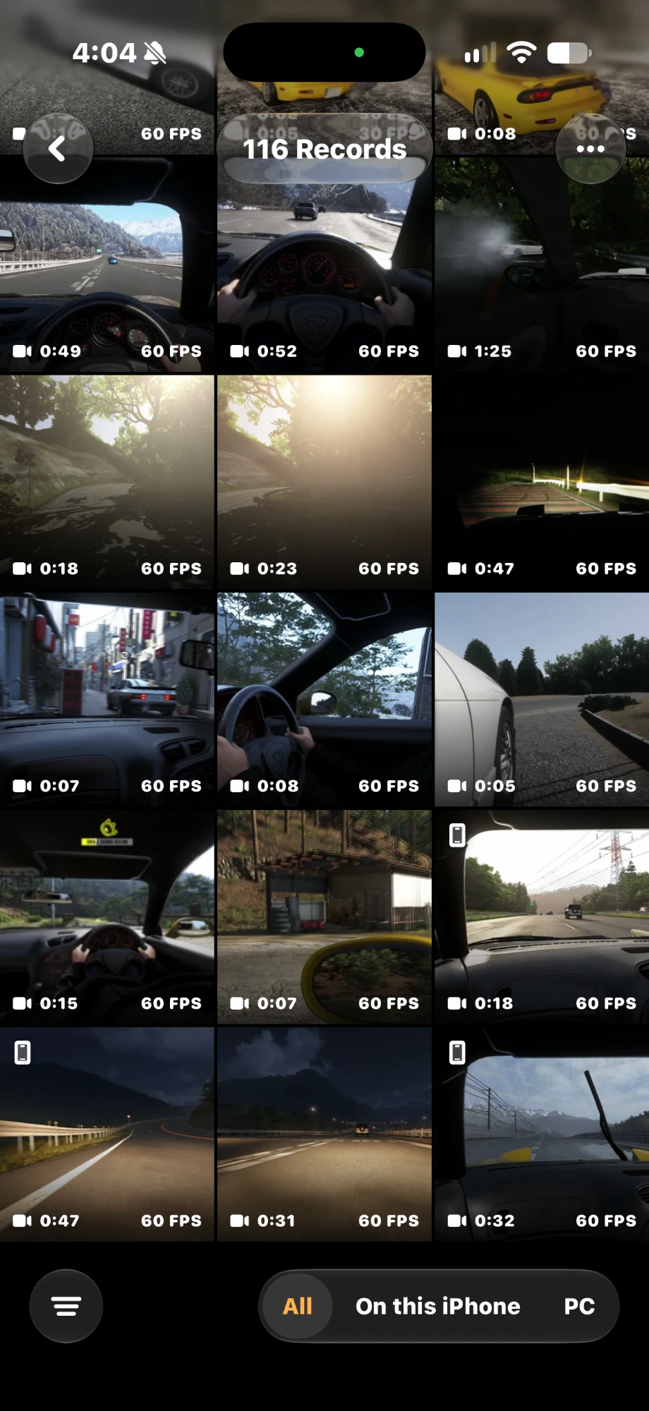 Records in the RealCam app